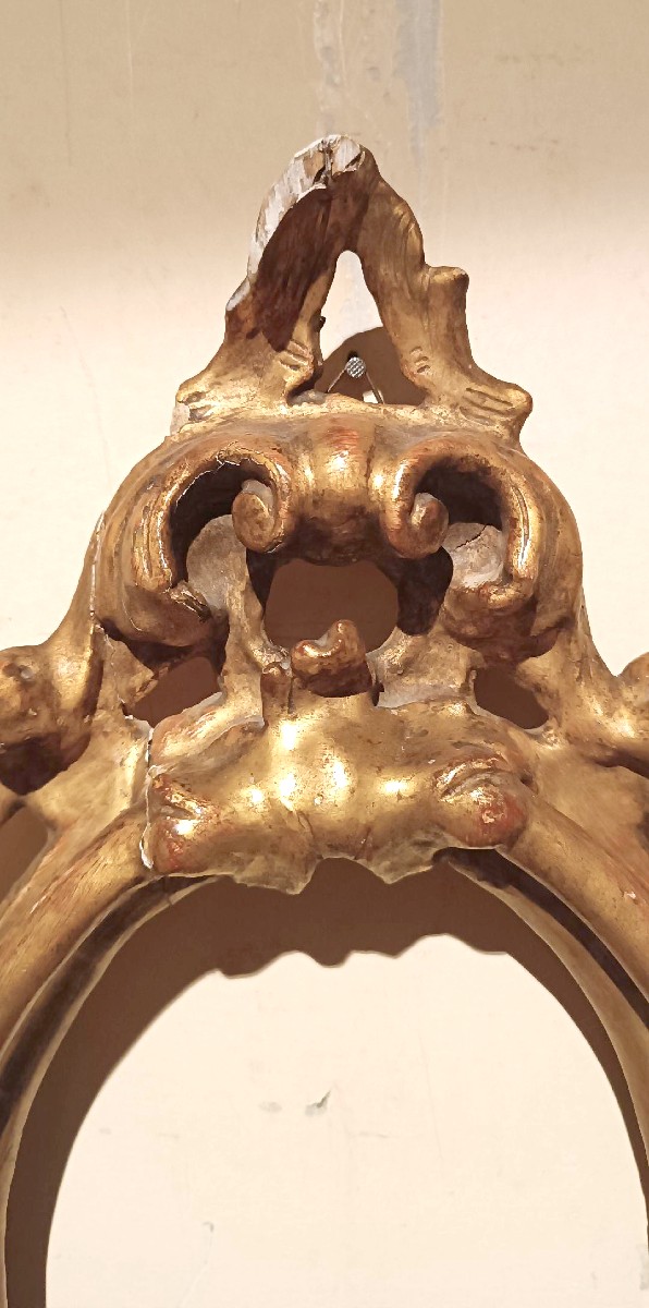 Cornice antica ovale dorata e intagliata Luigi XIV -Toscana XVII secolo-photo-4