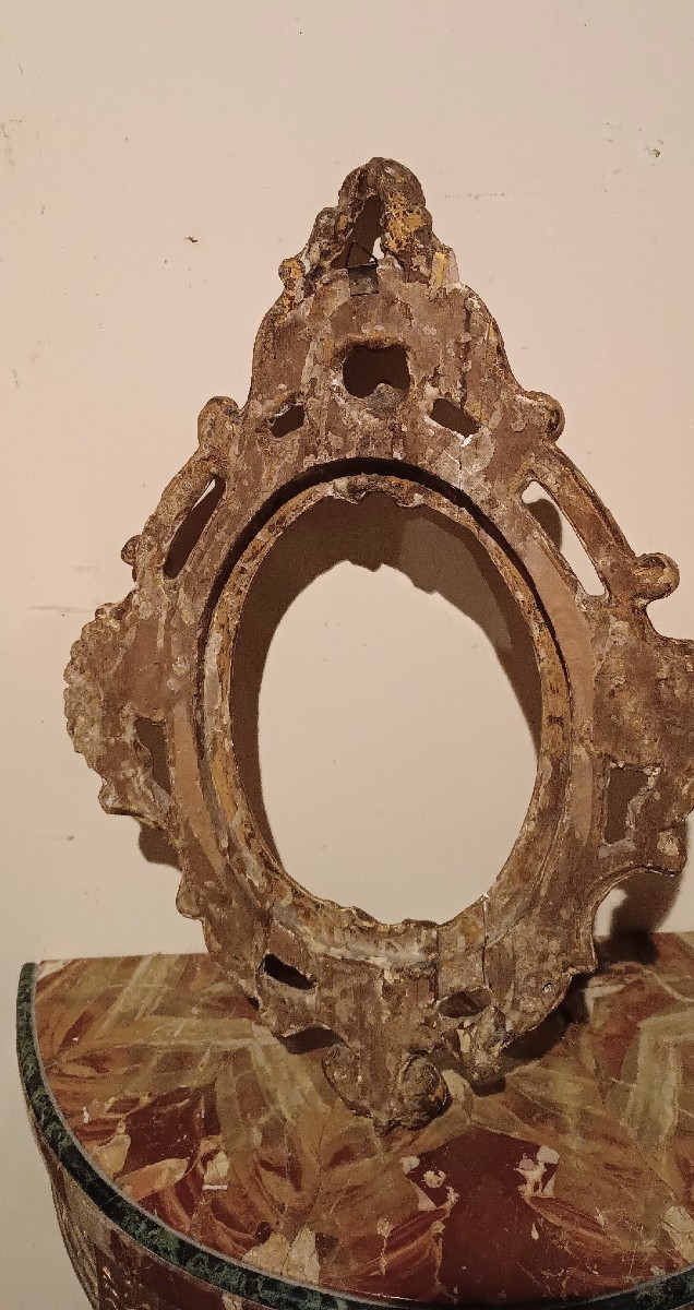 Cornice antica ovale dorata e intagliata Luigi XIV -Toscana XVII secolo-photo-5