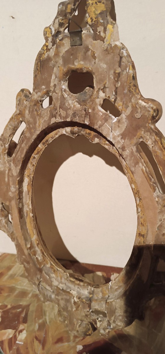 Cornice antica ovale dorata e intagliata Luigi XIV -Toscana XVII secolo-photo-6
