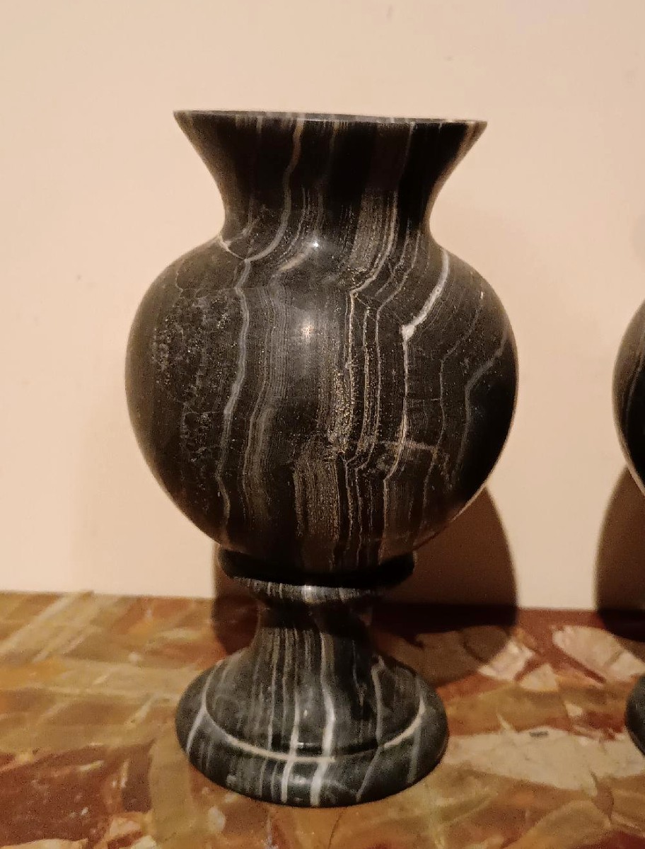 Coppia vasi ad urna in marmo nero serpentino primi 900 stile impero-photo-3