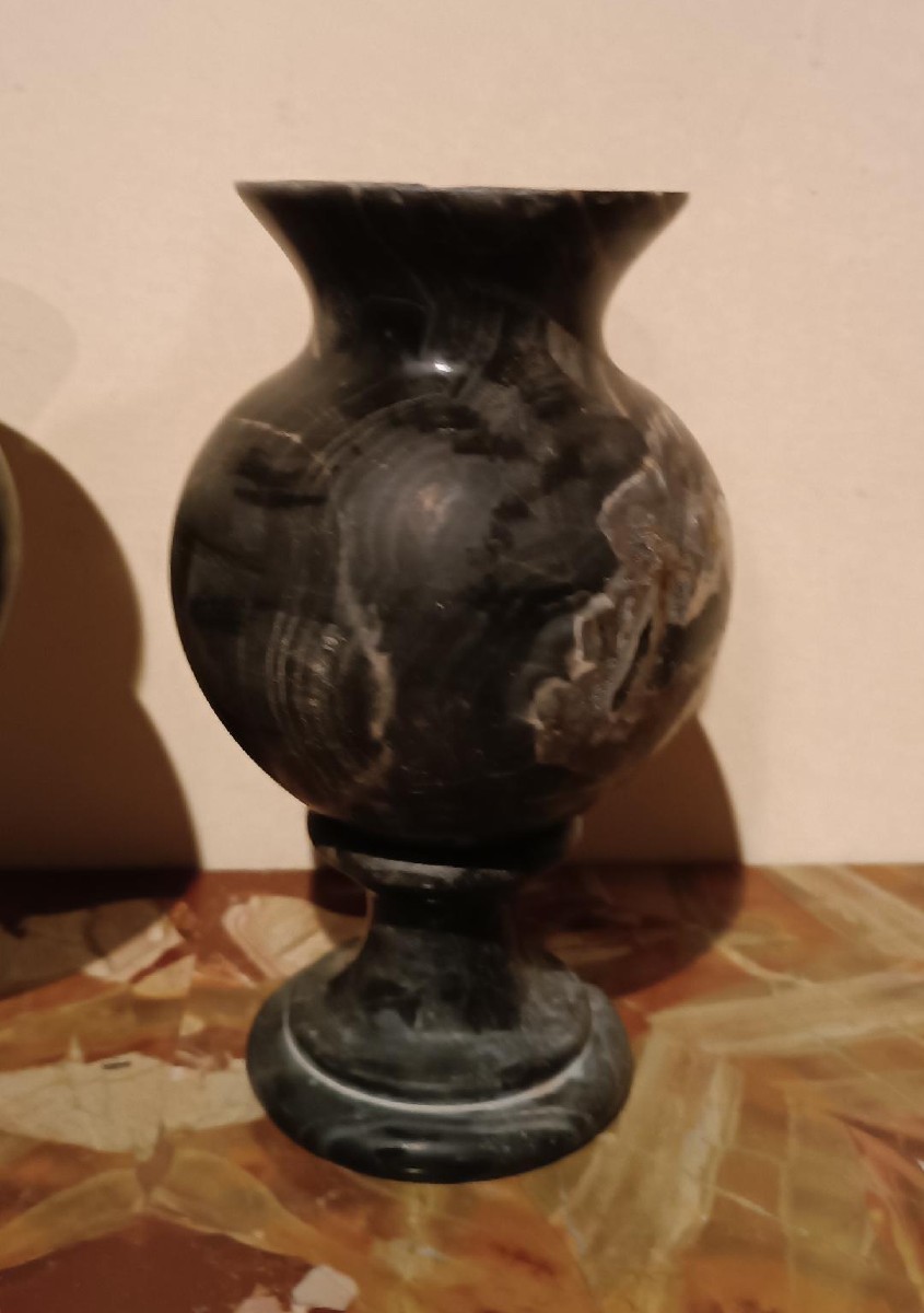 Coppia vasi ad urna in marmo nero serpentino primi 900 stile impero-photo-4