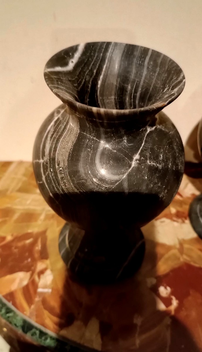 Coppia vasi ad urna in marmo nero serpentino primi 900 stile impero-photo-2