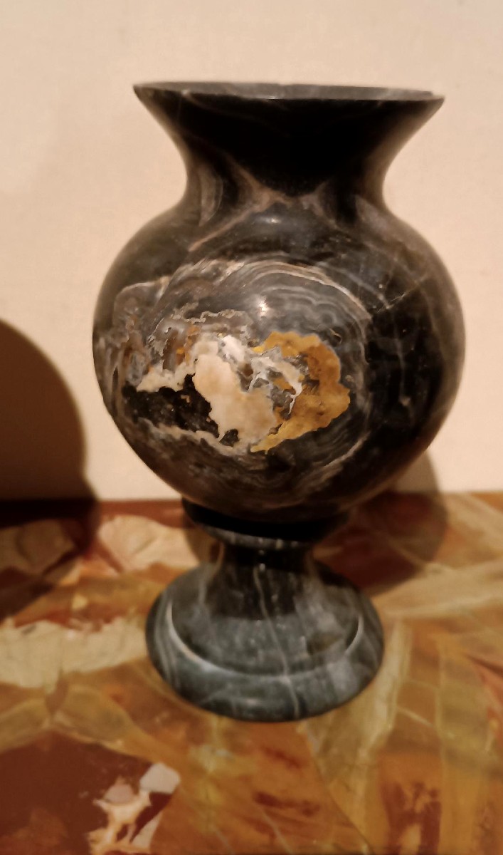 Coppia vasi ad urna in marmo nero serpentino primi 900 stile impero-photo-3