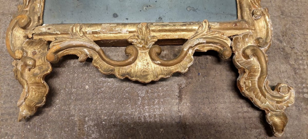 Antica Specchiera Legno  Barocca Originale Inizio XVIII secolo Dorata Intagliata-photo-4