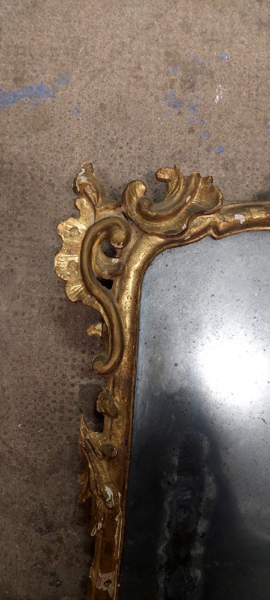 Antica Specchiera Legno  Barocca Originale Inizio XVIII secolo Dorata Intagliata-photo-1