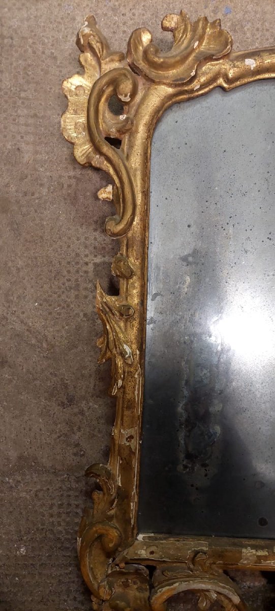 Antica Specchiera Legno  Barocca Originale Inizio XVIII secolo Dorata Intagliata-photo-2