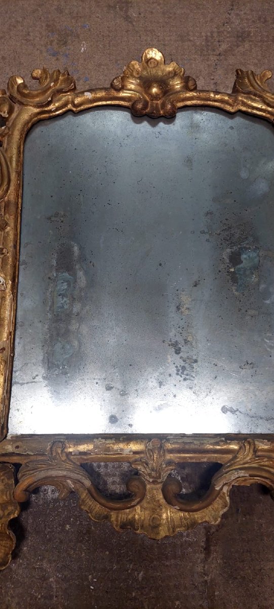Antica Specchiera Legno  Barocca Originale Inizio XVIII secolo Dorata Intagliata-photo-3