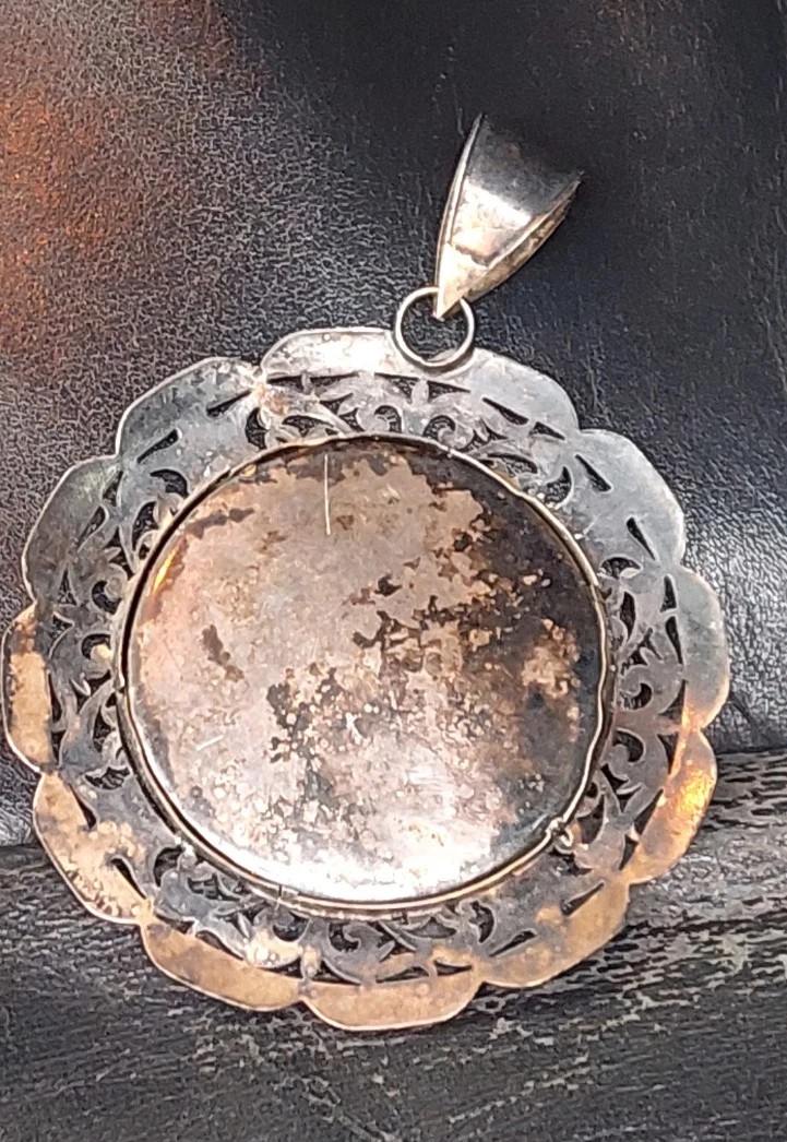 Miniatura ciondolo Dipinto Madonna Con Bambino  Cornice Argento Traforato-photo-2