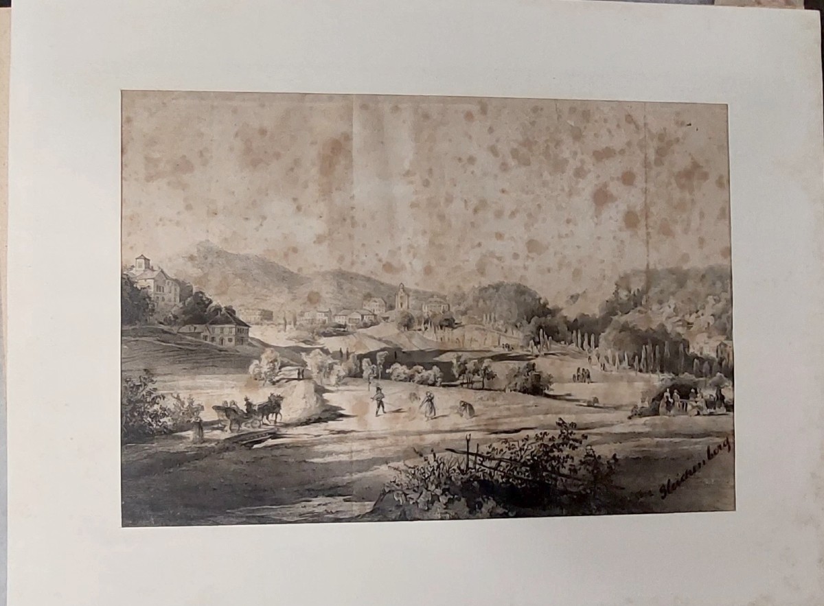 Disegno China Su Carta Con Personaggi Gleichenberg Austria XIX secolo Antico-photo-2