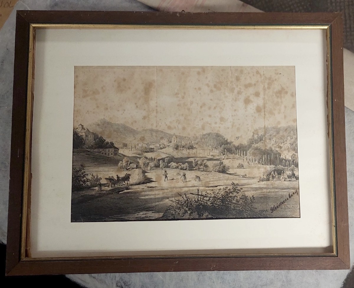 Disegno China Su Carta Con Personaggi Gleichenberg Austria XIX secolo Antico