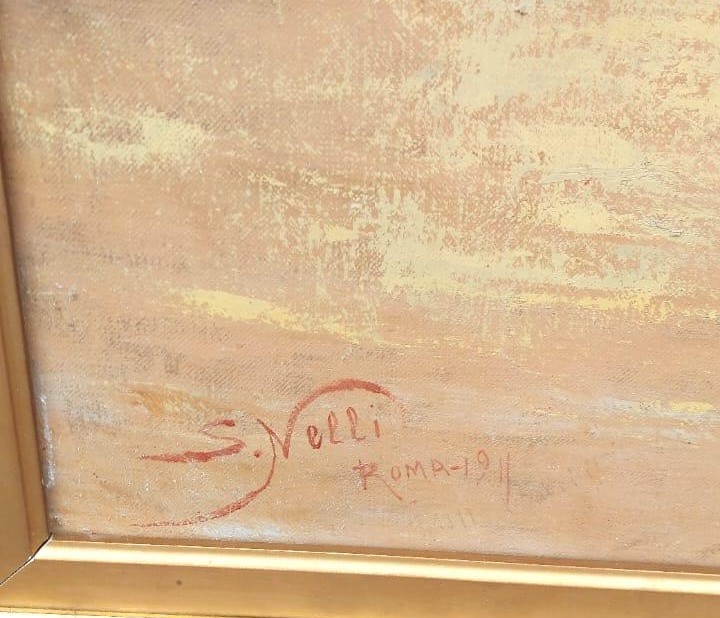 Grande dipinto olio su tela datato e firmato -SILVIO NELLI (1872-1921) -H.216 CM-photo-6