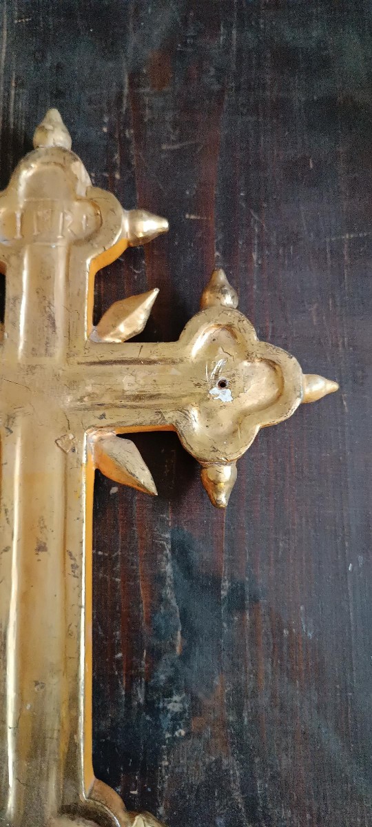 croce antica Antica croce in legno dorato XVIII secolo-photo-2