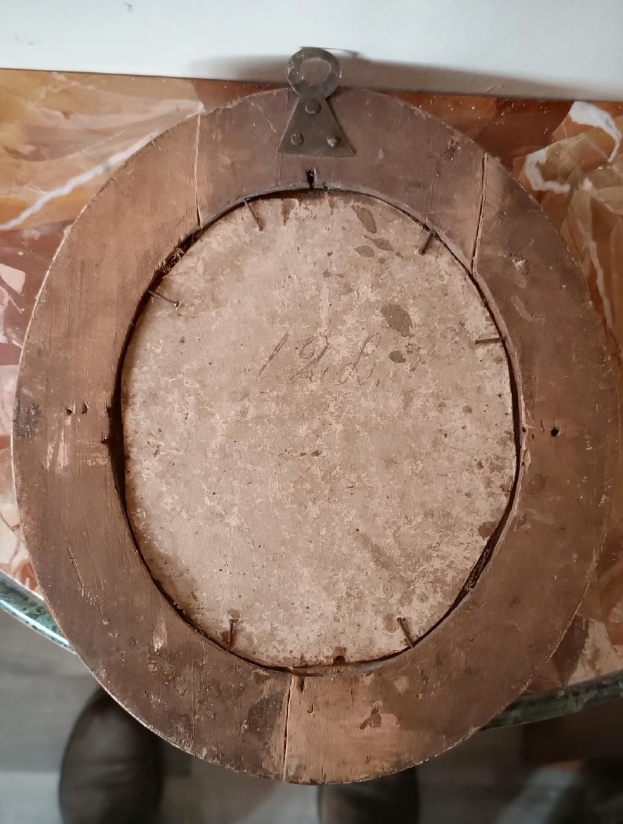 Antico dipinto ovale cornice antica ,volto Madonna-photo-3