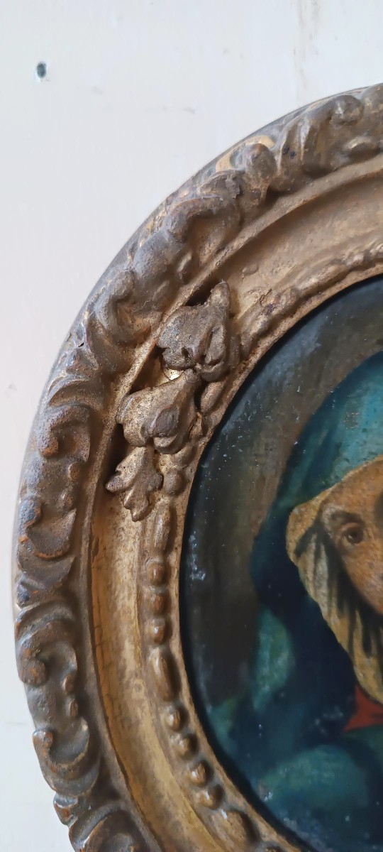Antico dipinto ovale cornice antica ,volto Madonna-photo-4