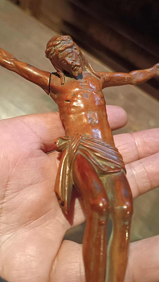 cristo antico in legno di bosso XVIII secolo-photo-3
