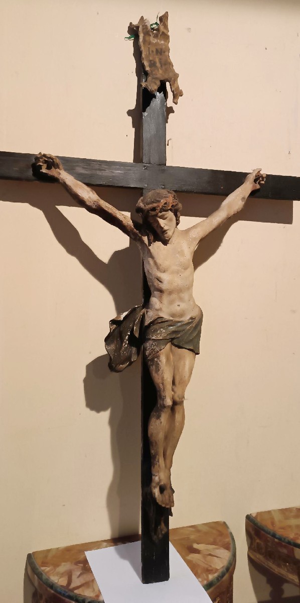 Antico grande cristo in legno policromo fine XVII secolo --photo-2