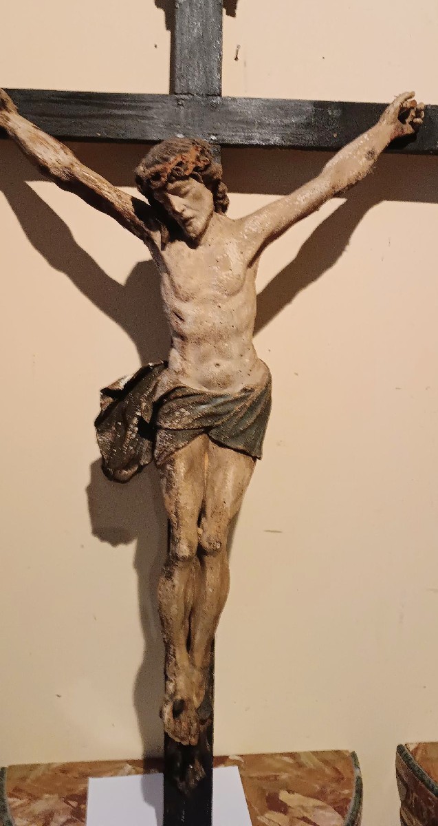 Antico grande cristo in legno policromo fine XVII secolo --photo-3