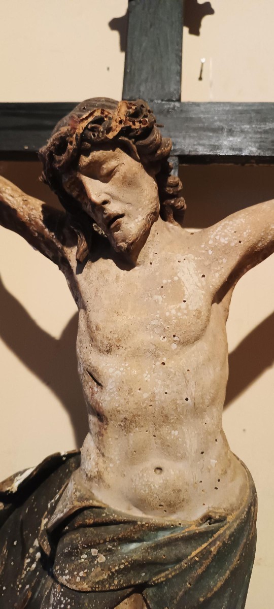 Antico grande cristo in legno policromo fine XVII secolo --photo-4