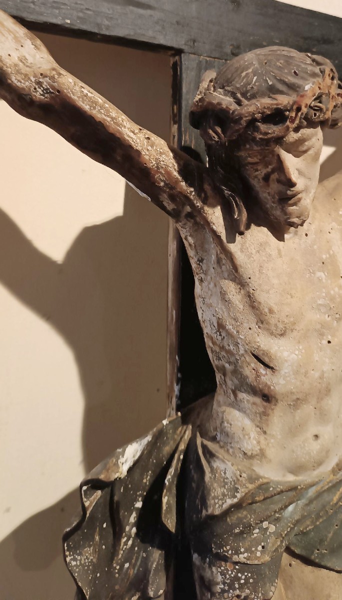 Antico grande cristo in legno policromo fine XVII secolo --photo-2