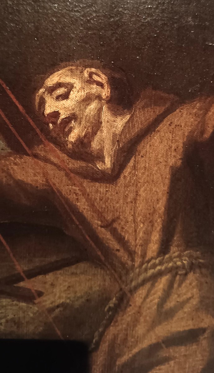 Antico dipinto Olio su tela raffigurante San Francesco in estasi-photo-3