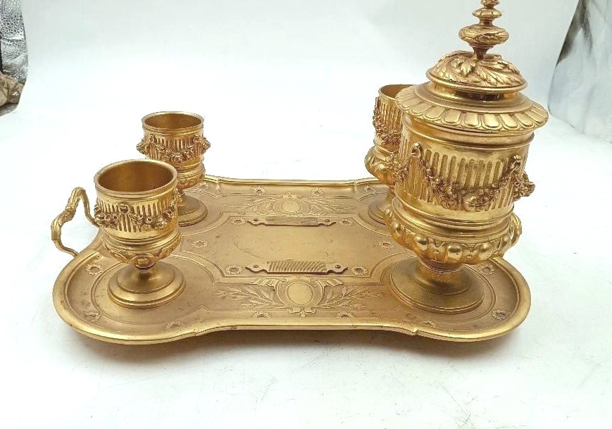 Grande calamaio in bronzo dorato al mercurio del periodo Napoleone III0-photo-2