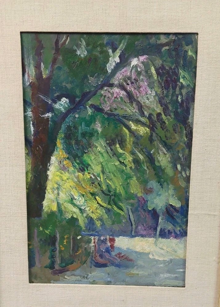 DIPINTO OLIO SU TAVOLA PRIMI 900 PAESAGGIO CORNICE IMPRESSIONISTA-photo-3