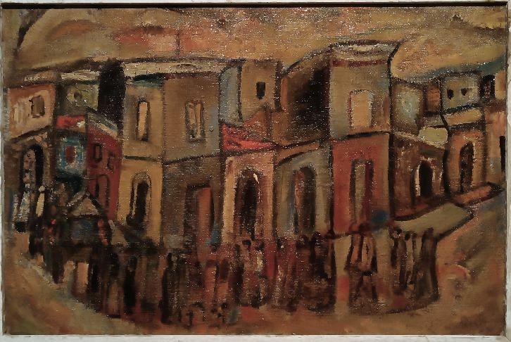 Olio su tela "Funerali a Siracusa" di FERRUCCIO FERRI - Mostra Golfo di La Spezia, anni '40-photo-3