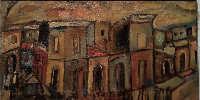 Olio su tela "Funerali a Siracusa" di FERRUCCIO FERRI - Mostra Golfo di La Spezia, anni '40-photo-4