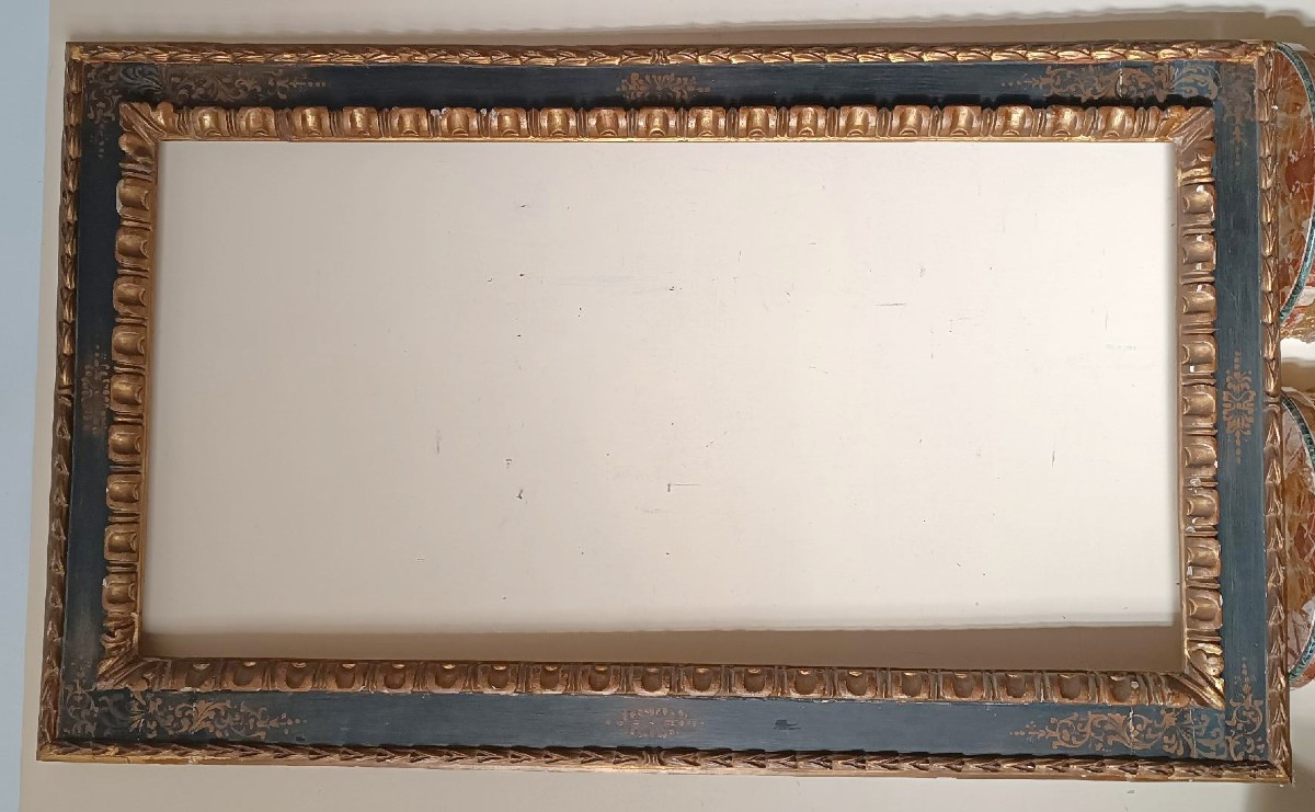 Antica grande cornice laccata e dorata XVII secolo-photo-2