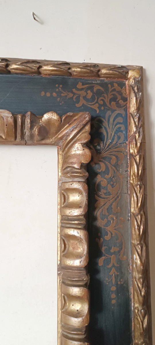 Antica grande cornice laccata e dorata XVII secolo-photo-6