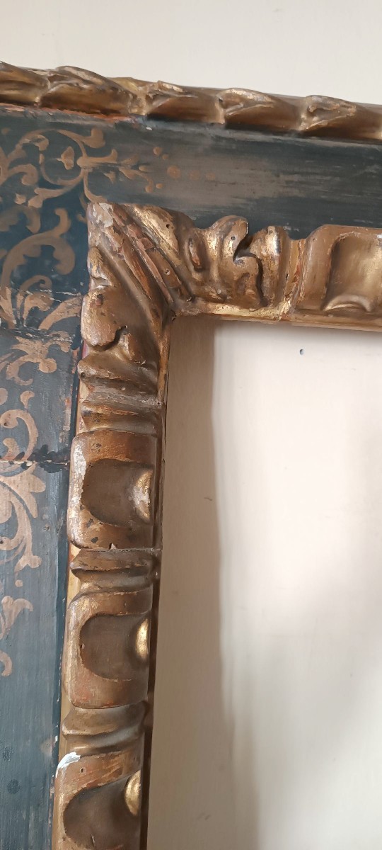 Antica grande cornice laccata e dorata XVII secolo-photo-7