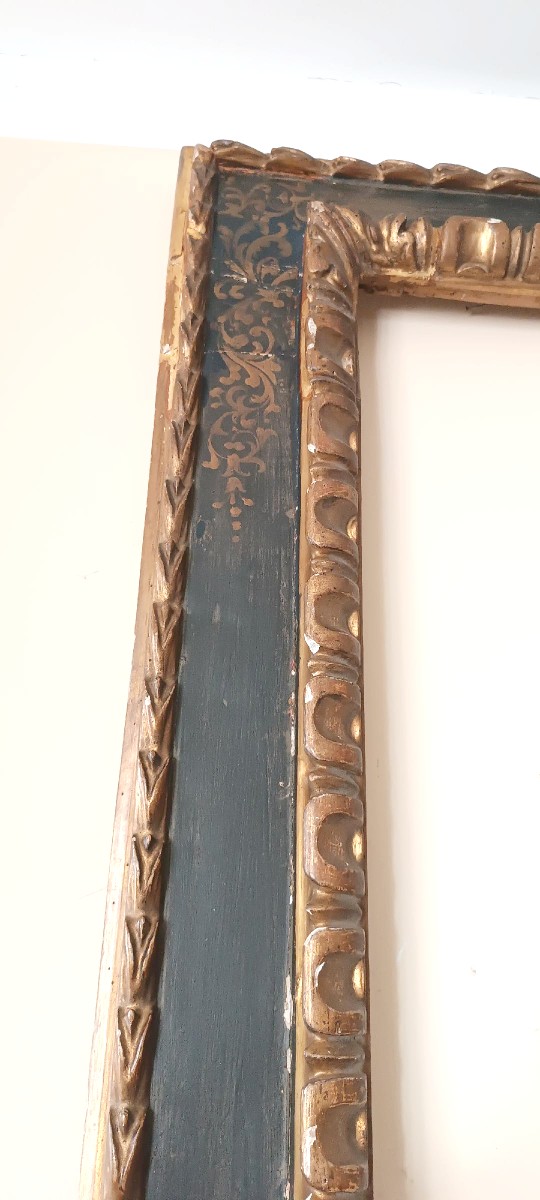 Antica grande cornice laccata e dorata XVII secolo-photo-8