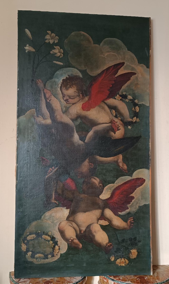 Grande Dipinto antico olio su tela scuola veneta XVII secolo-photo-2