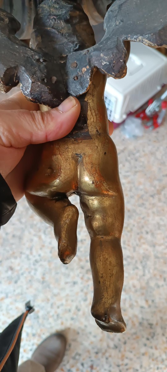 Mensola antica  angelo in legno dorato fine 700 , manifattura italiana-photo-4