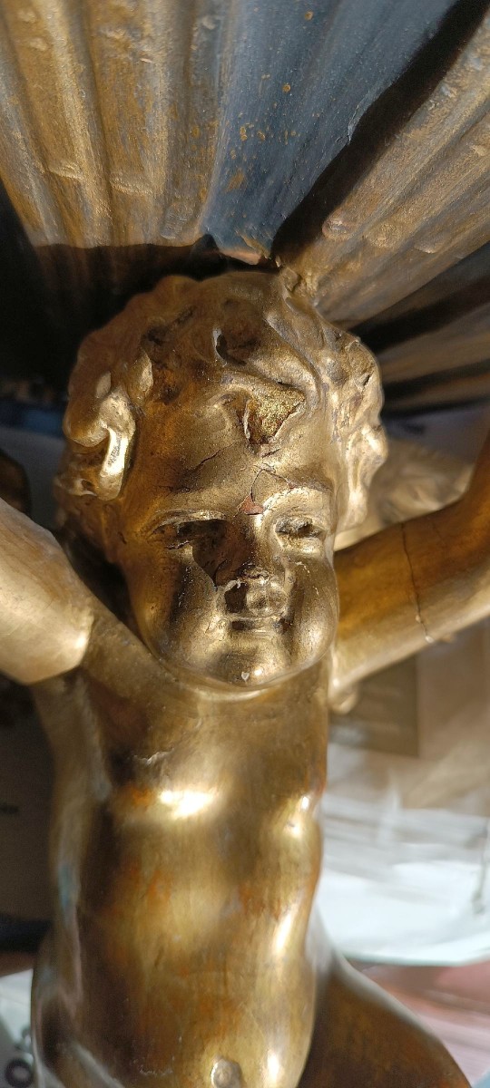 Mensola antica  angelo in legno dorato fine 700 , manifattura italiana-photo-1