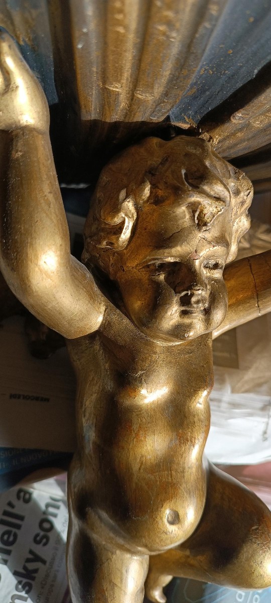 Mensola antica  angelo in legno dorato fine 700 , manifattura italiana-photo-2