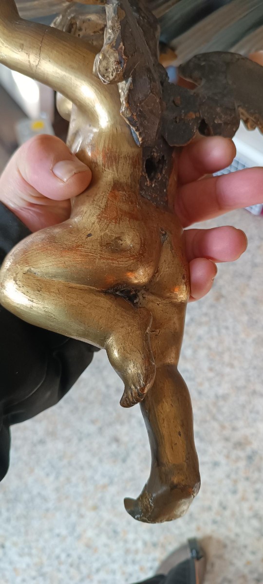 Mensola antica  angelo in legno dorato fine 700 , manifattura italiana-photo-5
