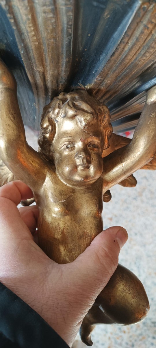 Mensola antica  angelo in legno dorato fine 700 , manifattura italiana-photo-6