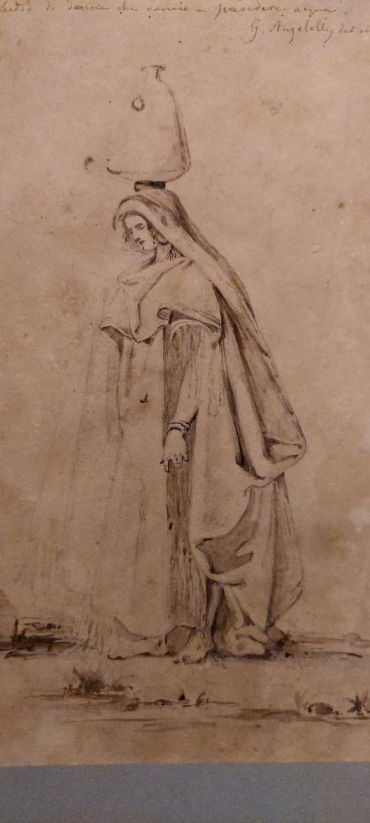 Giuseppe Angelelli  1803-1844. disegno a china su carta , reca la scritta : Studio donne Egitto-photo-2