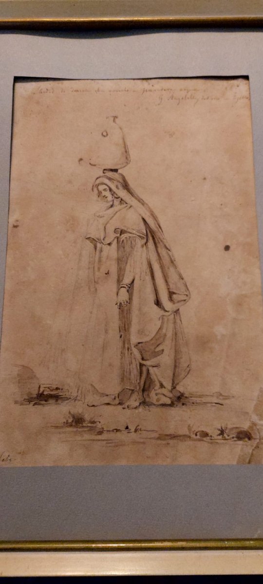Giuseppe Angelelli  1803-1844. disegno a china su carta , reca la scritta : Studio donne Egitto-photo-3