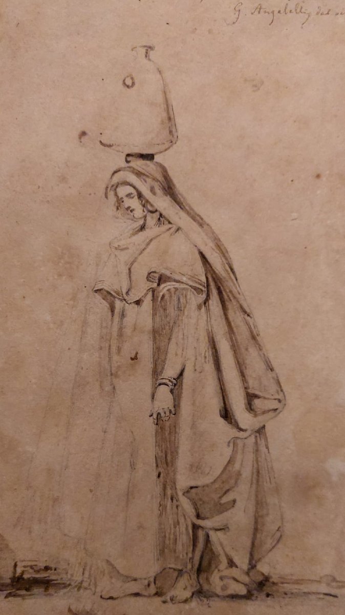 Giuseppe Angelelli  1803-1844. disegno a china su carta , reca la scritta : Studio donne Egitto-photo-8