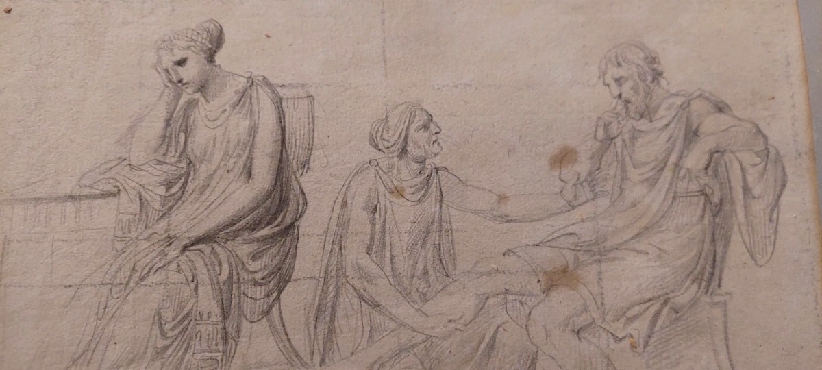 Antico disegno a matita su carta , bozzetto Firmato XIX secolo-photo-2