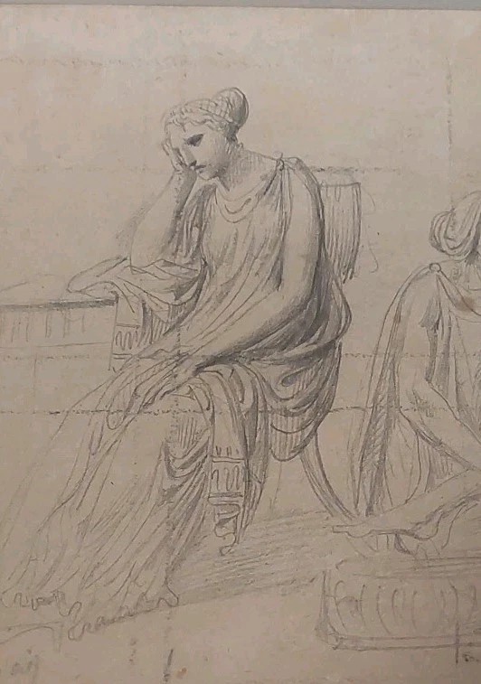 Antico disegno a matita su carta , bozzetto Firmato XIX secolo-photo-3