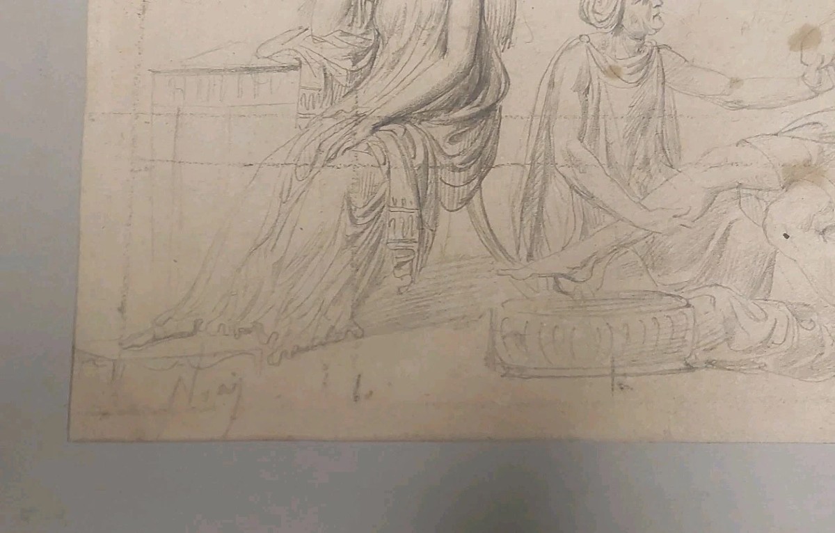 Antico disegno a matita su carta , bozzetto Firmato XIX secolo-photo-4