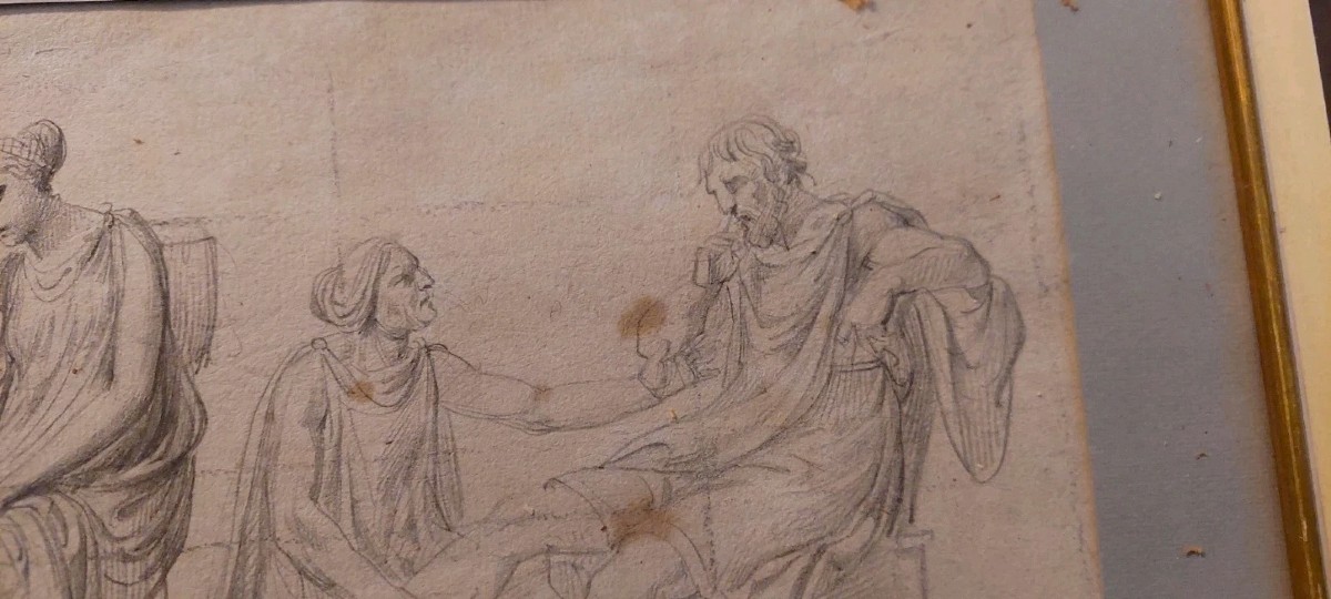 Antico disegno a matita su carta , bozzetto Firmato XIX secolo-photo-3