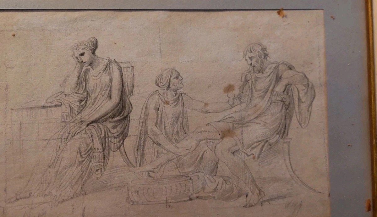 Antico disegno a matita su carta , bozzetto Firmato XIX secolo-photo-4