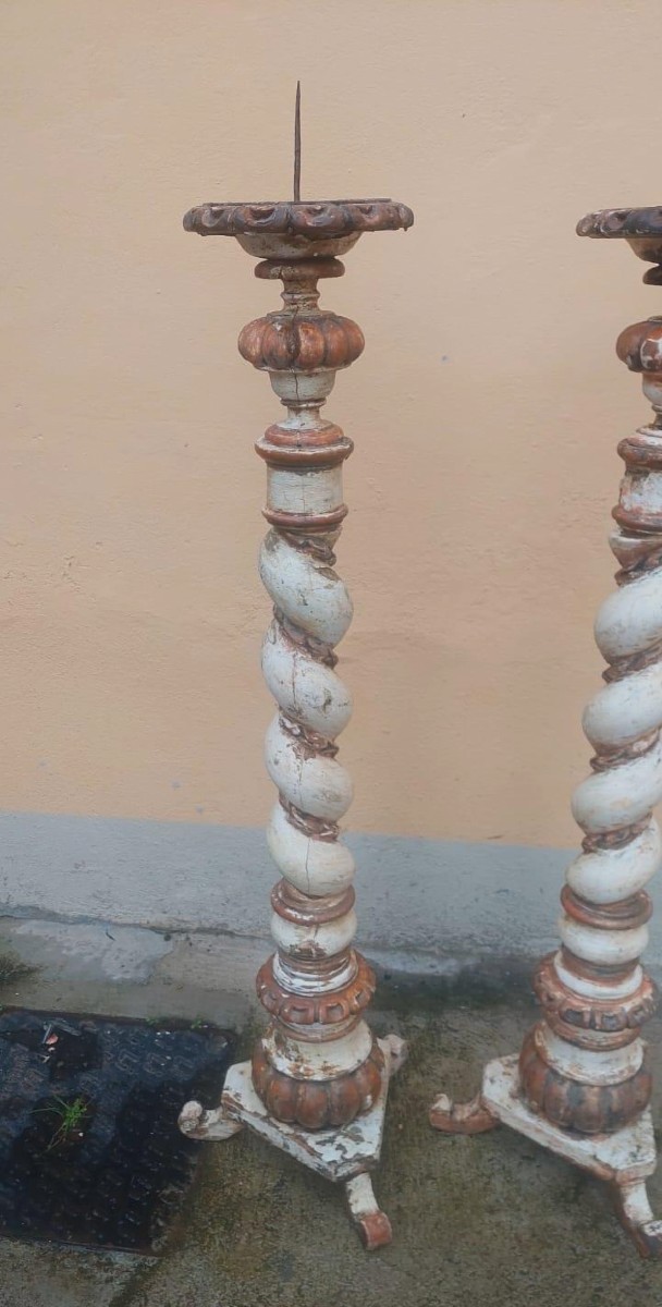 Antica grande  coppia di torcere XVIII h.130 cm-photo-3