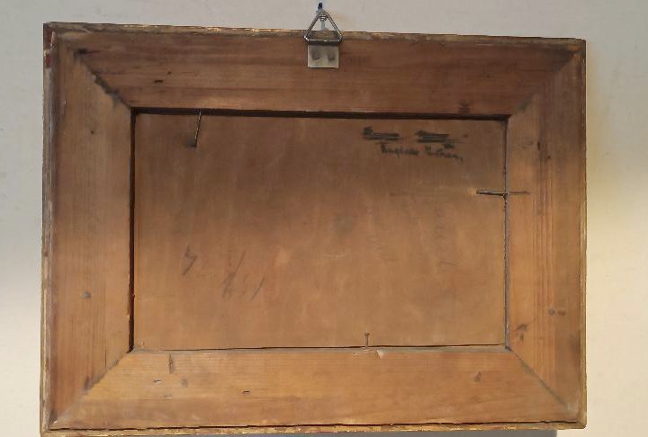 DIPINTO ANTICO OLIO SU TAVOLETTA INIZI 900 -PAESAGGIO LAGO -FIRMATO GRECO-photo-3