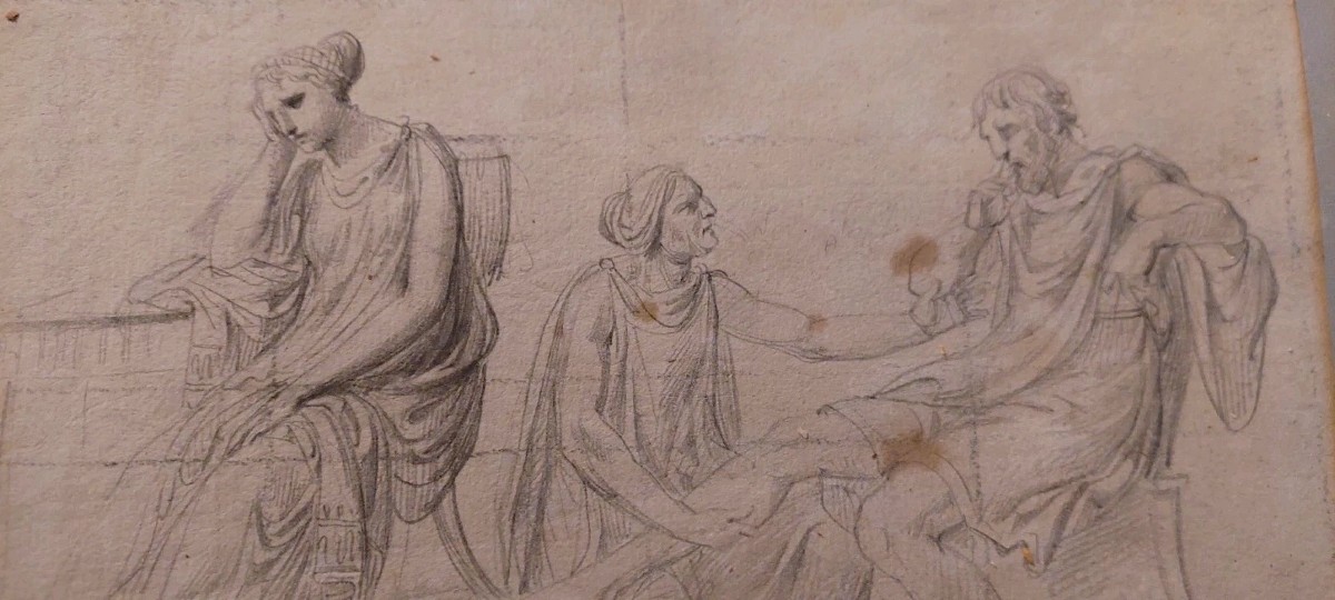Antico disegno a matita su carta vergellata bozzetto Firmato XVIII secolo-photo-2