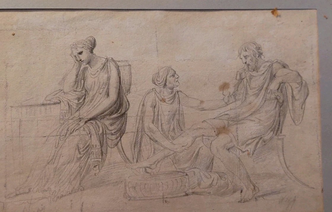 Antico disegno a matita su carta vergellata bozzetto Firmato XVIII secolo-photo-3